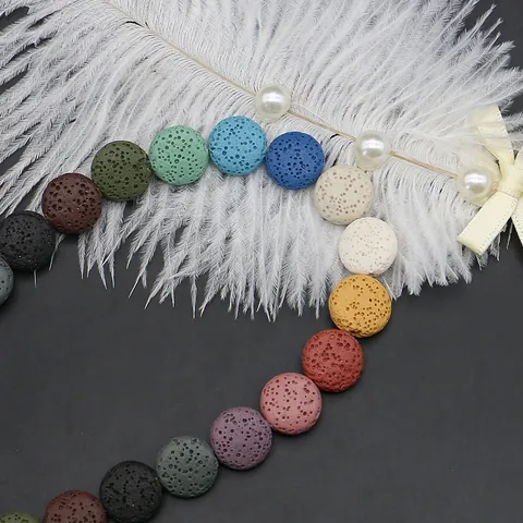 Natural Lava Stone Flat Beads Disc Shaped Aromatherapy Diffusion Loose Beads For DIY Jewelry Making Multicolor Volcanic Rock Craft Accessories