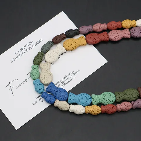 Perles de Pierre de Lave Naturelle en Forme de Poisson et Crâne pour Création de Bijoux DIY Perles Diffuseur Colorées