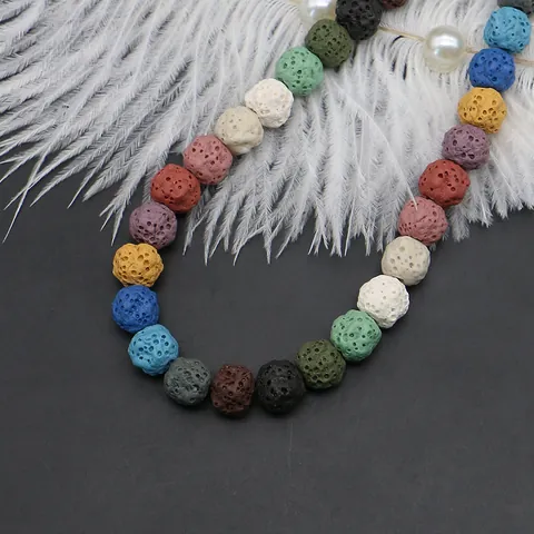 Natural Volcanic Rock Round Beads Multi Color Lava Stone Essential Oil Diffuser Loose Beads For DIY Jewelry Making Bracelet Necklace
