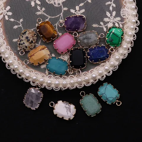 Natuursteen Rechthoekig Gefacetteerde Hanger Koper Verguld Klauwzetting DIY Ketting Armband Sieraden Maken Accessoires