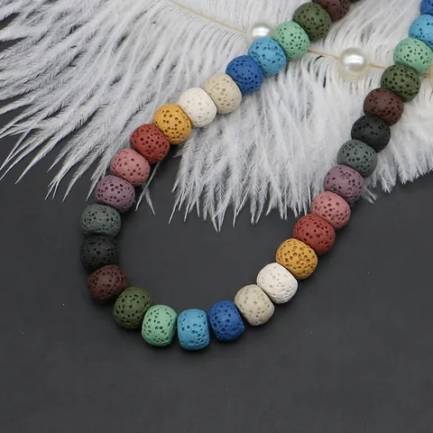 Natural Lava Stone Beads Abacus Shape Rondelle Volcanic Rock Loose Beads For DIY Jewelry Making Polished Stone Bead Strand
