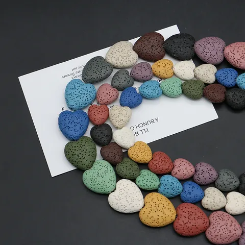 Natural Heart Shaped Lava Stone Beads For Essential Oil Aromatherapy Diffuser DIY Jewelry Making Bracelet Necklace Flat Porous Rock Beads