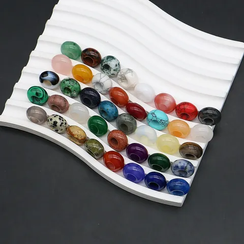 Cuentas de Piedra Natural con Forma de Dona Agujero Grande Ping'an Kou Cristal Amatista Turquesa Ágata para Fabricación de Joyas