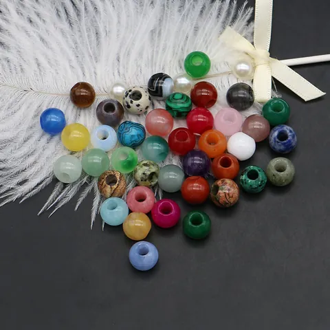 Perline Sciolte Tonde in Pietra Naturale Foro Grande Distanziatori Tondi per Creazione Gioielli DIY Bracciale Collana Ametista Agata Lapislazzuli