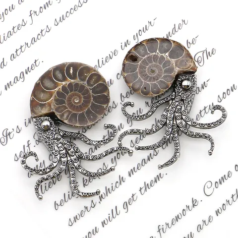 Vintage Natural Ammonite Fossil Octopus Brooch Pendant Dual Use Alloy Marine Life Jewelry Accessory For Women Men