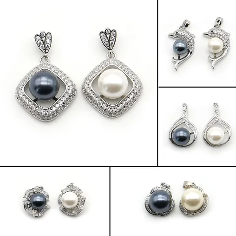 Shell Artificial Pearl Pendant Charms Silver Plated Flower Dolphin Rhombus Zirconia Inlaid For DIY Jewelry Making Necklaces Women Gifts