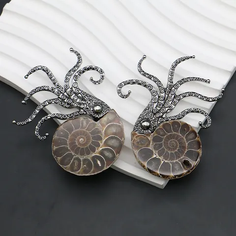 Vintage Natural Ammonite Fossil Octopus Brooch Pendant Dual Use Alloy Marine Life Jewelry Accessory For Women Men