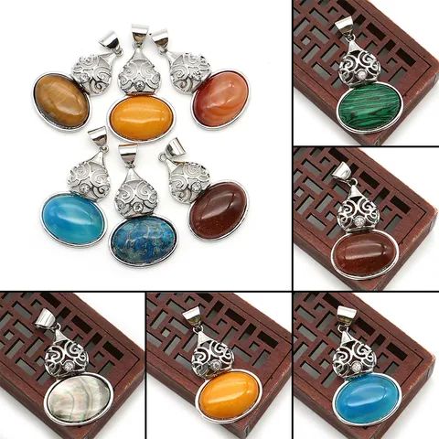 Natural Stone Gourd Pendant Alloy Hollow Scroll Pattern For DIY Jewelry Making Necklace Accessorie Tiger Eye Agate Malachite