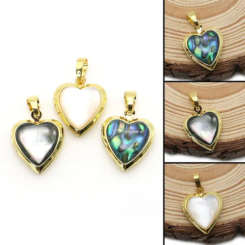 Ciondolo a Cuore in Madreperla Naturale in Rame Placcato Oro Porta Foto Apribile Charm per Collana Fai da Te Accessori Gioielli Donna