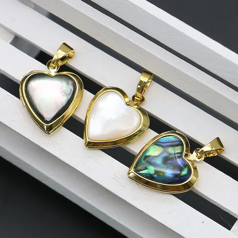 Ciondolo a Cuore in Madreperla Naturale in Rame Placcato Oro Porta Foto Apribile Charm per Collana Fai da Te Accessori Gioielli Donna