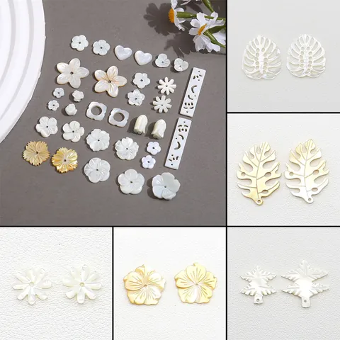 Natural White Mother Of Pearl Shell Beads Carved Flower Leaf Pineapple Shape For DIY Jewelry Making Handcrafted Accessory