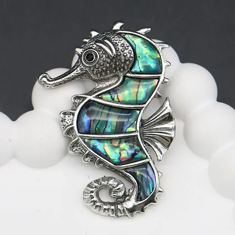 Vintage Tier Brosche Anhänger Doppelte Verwendung Abalone Perlmutt Muschel Einlage Antik Silber Legierung Schmetterling Seepferdchen Krabbe Schmuck