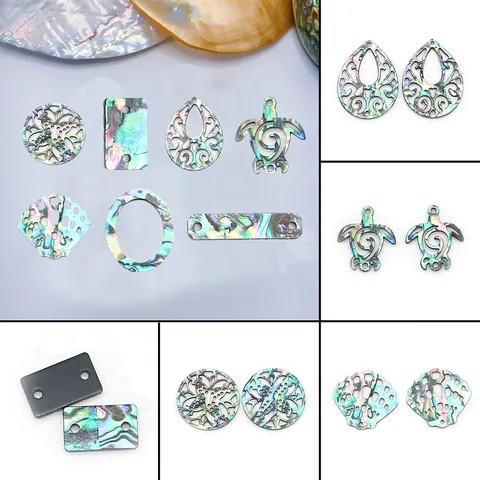 Natural Abalone Shell Pendants Hollow Sea Turtle Fish Shapes Iridescent Mother Of Pearl Charms For DIY Jewelry Making