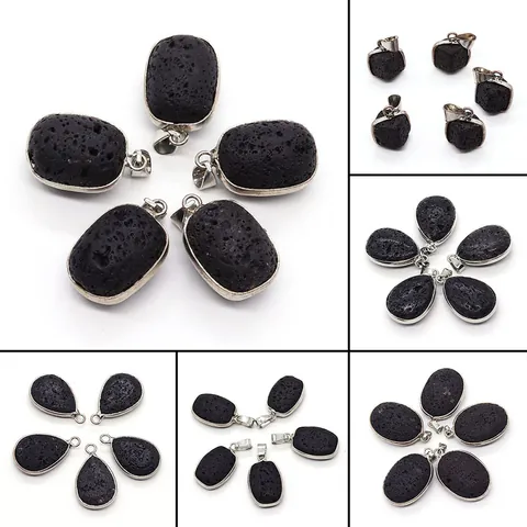 Natural Lava Stone Edged Pendant Geometric Heart Waterdrop Pendant Only Without Chain For DIY Jewelry Making Accessories
