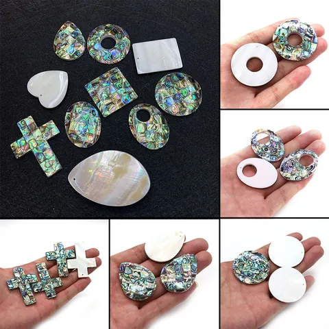 Pendentif Mosaïque en Ormeau Naturel Charm Nacre pour Création de Bijoux DIY Accessoire de Fabrication de Collier Cadeau Femme