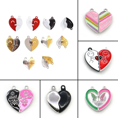 Zinc Alloy Enamel Heart Magnetic Pendant For Couple Jewelry Making DIY Necklace Bracelet Accessory Gift Romantic Style