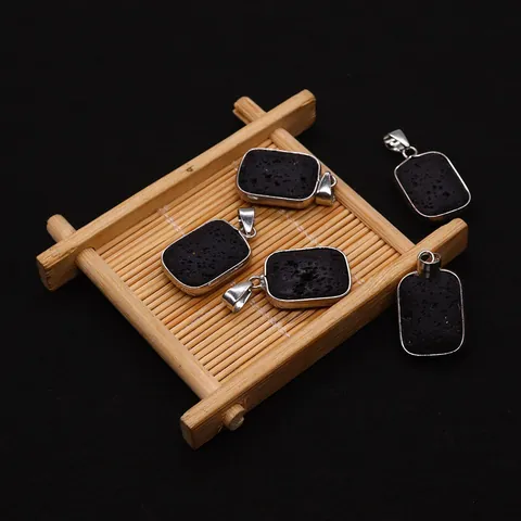 Natural Lava Stone Edged Pendant Geometric Heart Waterdrop Pendant Only Without Chain For DIY Jewelry Making Accessories