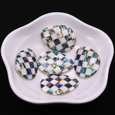 Natuurlijke Zeeschelp Mozaïek Hanger Abalone Parelmoer Schaakbord DIY Sieraden Maken Accessoire Alleen Hanger