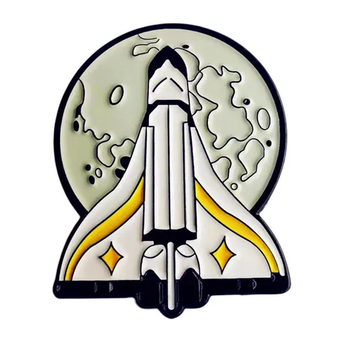 Spilla Smaltata Con Navetta Spaziale E Luna In Lega Di Metallo Distintivo Per Zaino Abbigliamento Accessorio Gioielli Di Moda