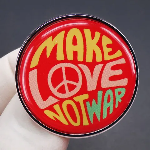 Spilla Retrò Make Love Not War Simbolo della Pace In Smalto Distintivo Circolare In Lega Metallica Per Zaino Abbigliamento