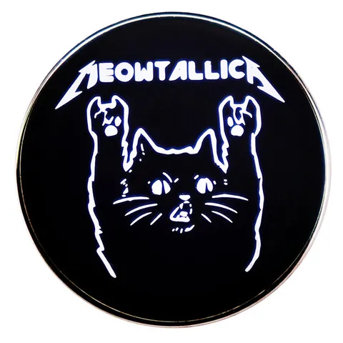 Divertido Broche de Esmalte de Gato Rock Heavy Metal Band Pin Gótico Animal de Dibujos Animados Insignia Redonda de Metal Para Ropa Mochila Joyería Unisex