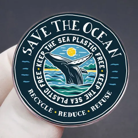 Save The Ocean Broche de Esmalte de Ballena Azul Insignia de Metal Aleación Keep Sea Plastic Free Regalo Ambientalista Hombres Mujeres