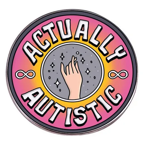 Spilla in Smalto Rotonda Actually Autistic Distintivo Consapevolezza Autismo Simbolo Infinito Sfumatura Rosa Giallo Lega Gioielli Regalo