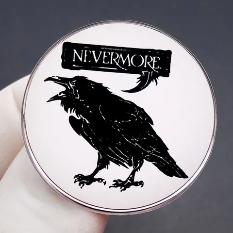 Broche de Cuervo Nevermore de Edgar Allan Poe Pin Redondo Vintage de Aleación de Metal para Mochila Ropa Joyería Literaria Unisex