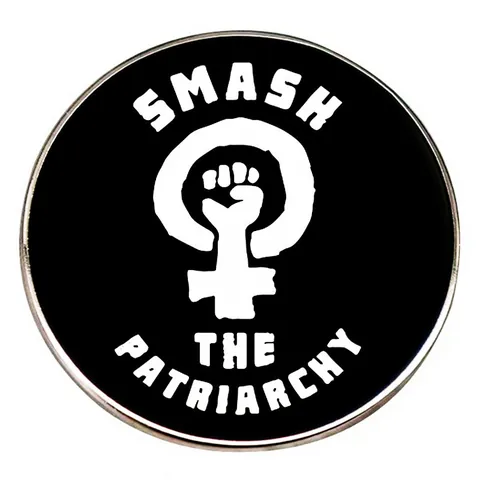 Smash The Patriarchy Feminist Enamel Pin Round Metal Badge Brooch With Female Symbol Fist Pattern Black White Jewelry Accessory