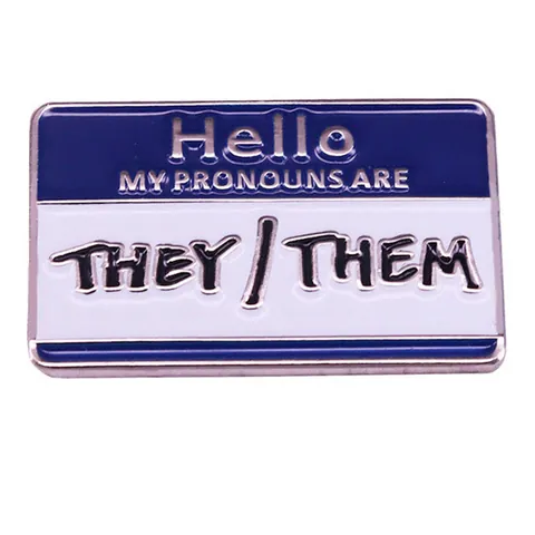 Hello My Pronouns Are They Them Enamel Pin Alloy Rectangle Name Tag Style Brooch Badge For Clothing Bags Unisex Fashion Jewelry