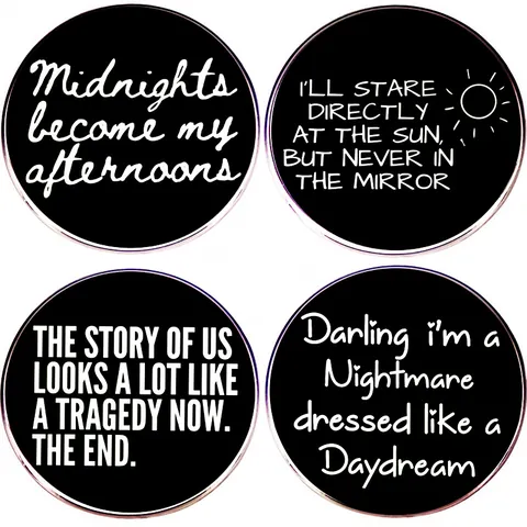 Broche de Aleación de Esmalte Minimalista Con Letras de Canciones de Álbum de Música Patrón Placa de Metal Redonda para Ropa Mochila Accesorio