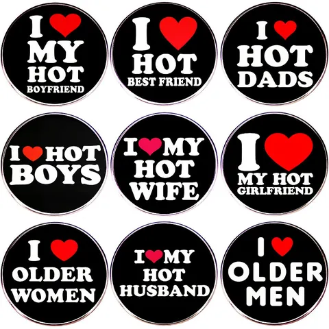 Divertido Broche Redondo De Aleación Con Eslogan En Inglés I Heart My Hot Mom Dad Boyfriend Girlfriend Pin De Esmalte Para Decoración De Bolsas Y Ropa