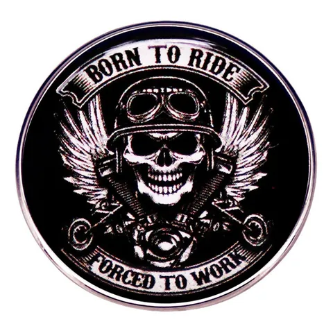 Born To Ride Forced To Work Motorrad Totenkopf Brosche Legierung Retro Biker Flügel Emaille Pin Für Kleidung Rucksack Hut Unisex Schmuck