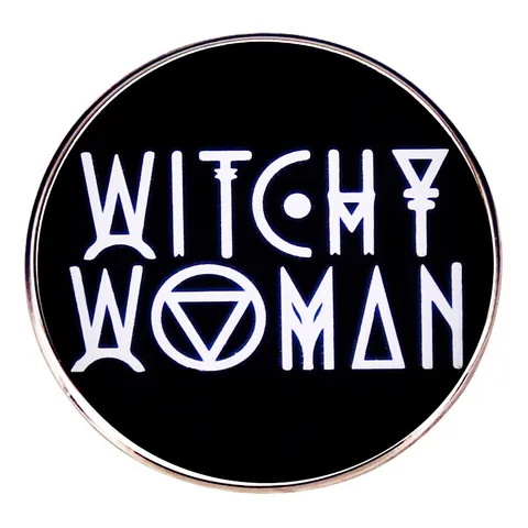 Witchy Woman Emaille Pin Rond Zwart Legering Broche Gothic Heks Tovenaar Badge Halloween Sieraden Accessoires Voor Dames