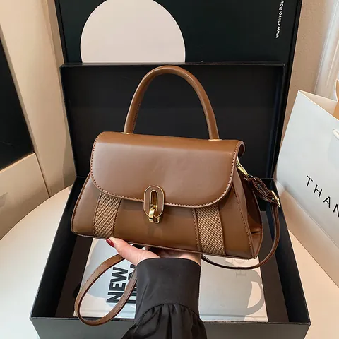 Vintage Αστική Γυναικεία Τσάντα Χειρός Δέρμα PU Color Block Τετράγωνη Τσάντα Crossbody Χρυσά Εξαρτήματα Κλειδαριά Ρυθμιζόμενο Λουράκι