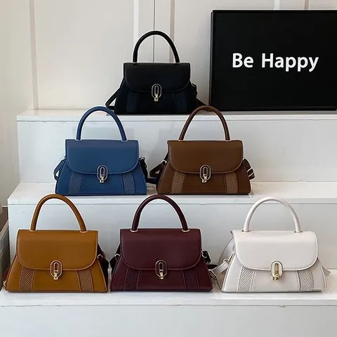 Vintage Αστική Γυναικεία Τσάντα Χειρός Δέρμα PU Color Block Τετράγωνη Τσάντα Crossbody Χρυσά Εξαρτήματα Κλειδαριά Ρυθμιζόμενο Λουράκι
