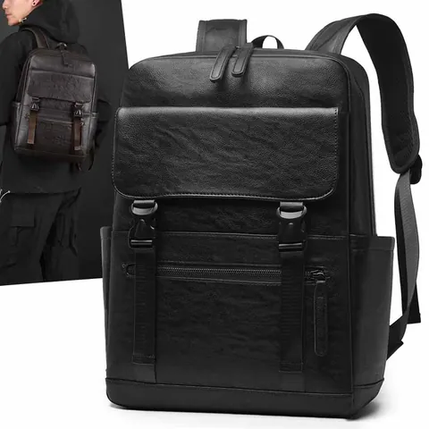 Large Capacity Men Backpack PU Leather Business Travel Bag Waterproof Vintage Casual Daypack For College Students Office