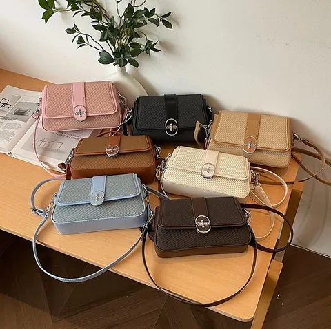 Gewebte PU Leder Umhängetasche Für Damen Vintage Klappe Kleine Quadratische Schultertasche Mit Silberschließe Handtasche