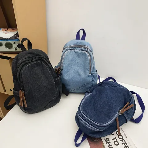 Washed Denim Backpack For Women Retro Japanese Style Large Capacity School Bag With Synthetic Leather Pullers Casual Travel Daypack