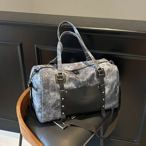 Bolsa de Viaje de Cuero PU de Gran Capacidad Separación Seco Húmedo Bolsa de Fin de Semana Con Compartimento de Zapatos Independiente Para Mujeres Hombres Textura de Mármol Bolsa de Deporte