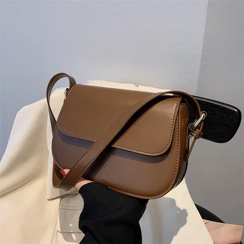 Bolso Bandolera de Cuero PU Vintage para Mujer Bolso de Hombro Cuadrado Pequeño con Solapa Minimalista para Uso Diario