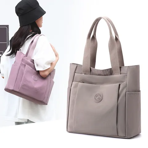 Women Casual Nylon Tote Bag Large Capacity Water Repellent Multi Pocket Shoulder Bag For Commuting Travel Everyday Style