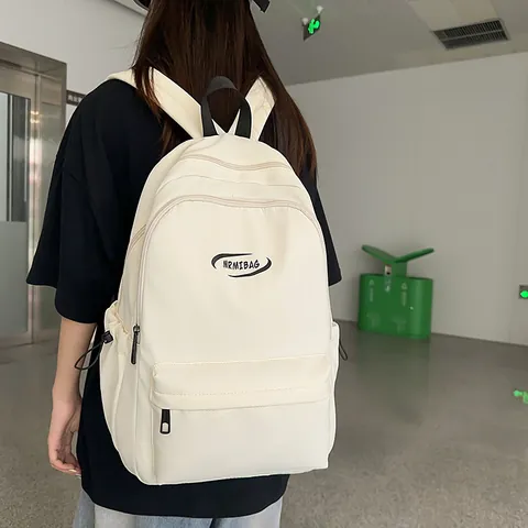 Minimalist Nylon Large Capacity Waterproof School Backpack For Teens Girls Boys Letter Print Ins Style Travel Daypack