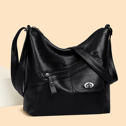 Damen Vintage PU Leder Schultertasche Große Kapazität Multi-Pocket Hobo Tasche Casual Umhängetasche Mit Nähten Details