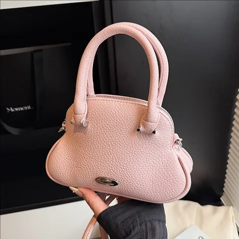 Minimalist PU Leather Handbag For Women Lychee Pattern Solid Color Crossbody Bag With Adjustable Strap Fashion Shoulder Bag