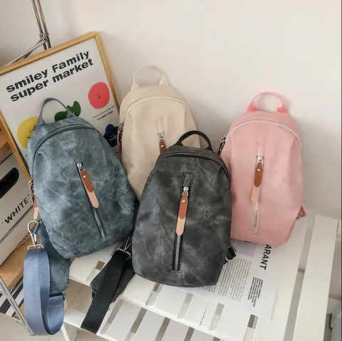 Unisex Twill Canvas Chest Bag Minimalist Solid Color Crossbody Bag With Vertical Zipper Leather Puller Small Backpack