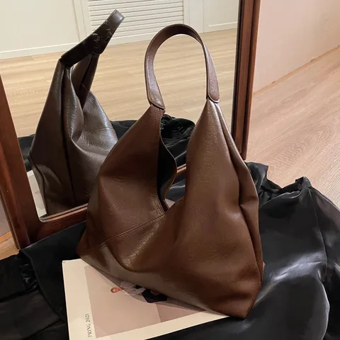 Women Large Capacity PU Leather Tote Bag Modern Minimalist Solid Color Underarm Shoulder Bag For Daily Casual Office Work