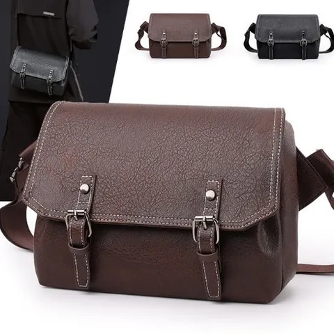 Vintage Herren PU Leder Messenger Tasche Wasserdicht Litschi Textur Schultertasche Mit Kontrastnähten Business Pendler Tasche