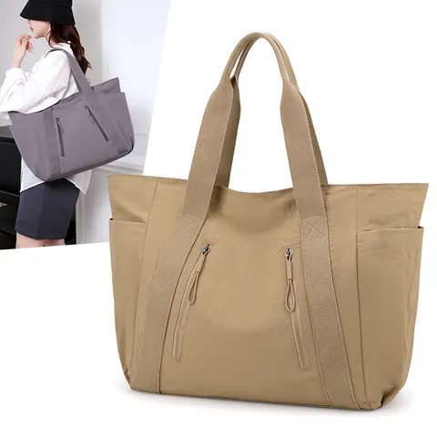 Women Water Repellent Nylon Tote Bag Large Capacity Minimalist Shoulder Bag With Trolley Sleeve For Travel Commuting