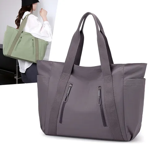 Women Water Repellent Nylon Tote Bag Large Capacity Minimalist Shoulder Bag With Trolley Sleeve For Travel Commuting